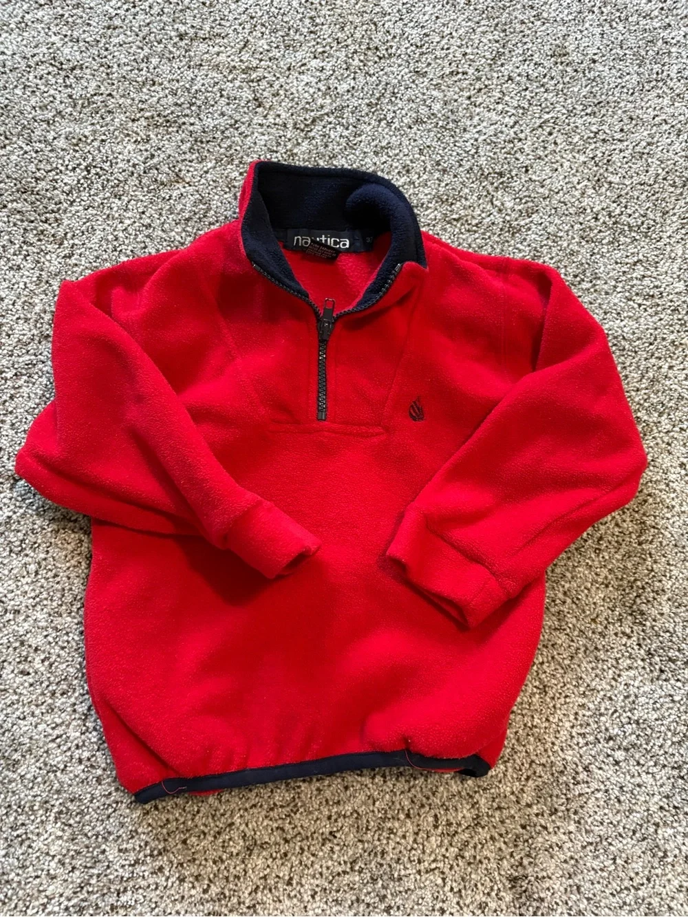 Nautica Red Fleece Half-Zip Pullover with Navy Trim